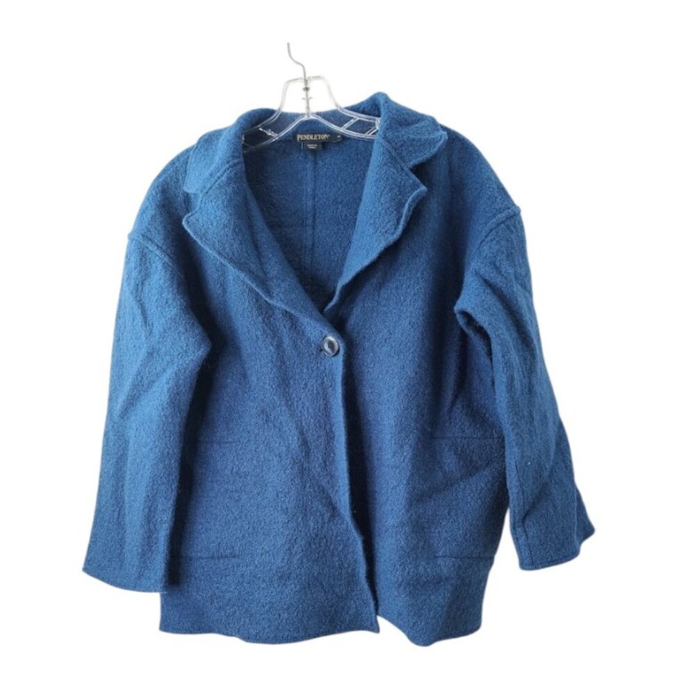 Pendleton Women's Blue Long Sleeve Button-Front Collared Fleece Coat Size‎ M